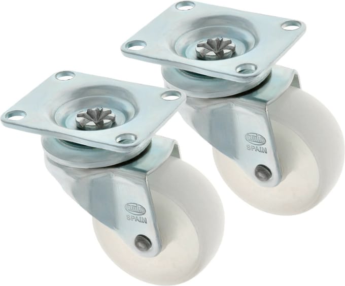 AMIG zwenkwiel/transportwiel - 2x - D60mm - polyamide - 60kg draagvermogen - wit