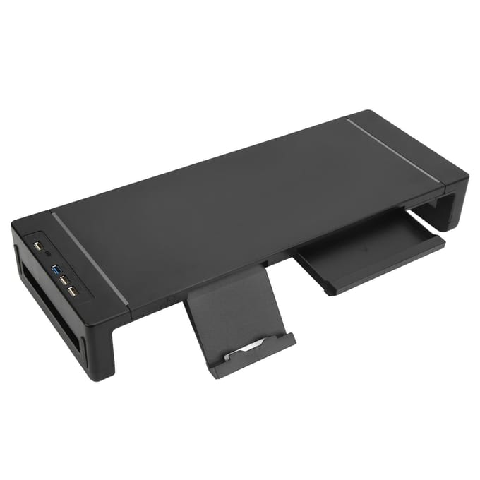 Monitorstandaard Verhoger RGB Opvouwbaar Verstelbare Lengte USB3.0 Opladen Bureauverhoger met Opbergdoos black