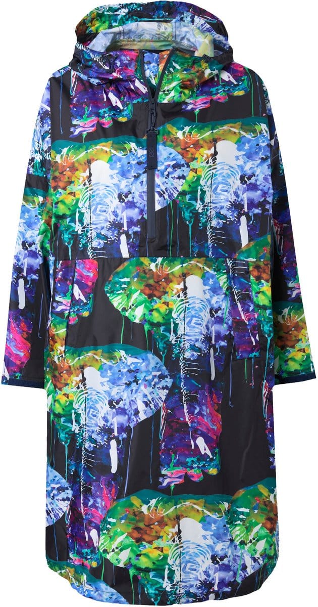 Laurasøn - Dames - Functionele regencape unisex print capuchon - Blauwgrijs - Maat 1