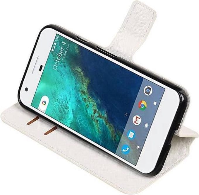 Cross Pattern TPU Bookstyle Wallet Case Hoesjes Geschikt voor Google Pixel Wit