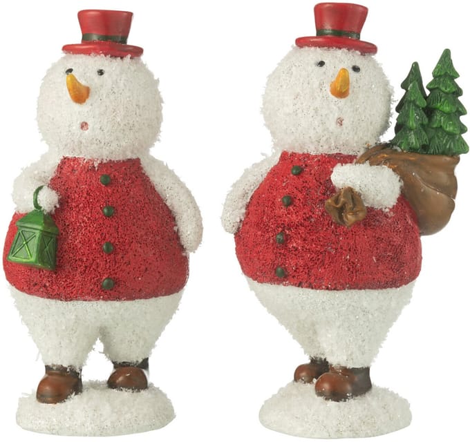 J-Line figuur Sneeuwman Boom + Lantaarn - polyresin - mix - medium - 2 stuks