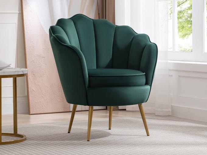 Vente-unique Schelpvormige fauteuil van groen velours LALEA