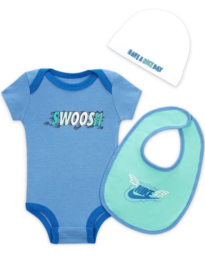 Nike - Unisex - Babysuit Giftpack 3-Pcs Set - Blauw - Maat 6-12 Maanden