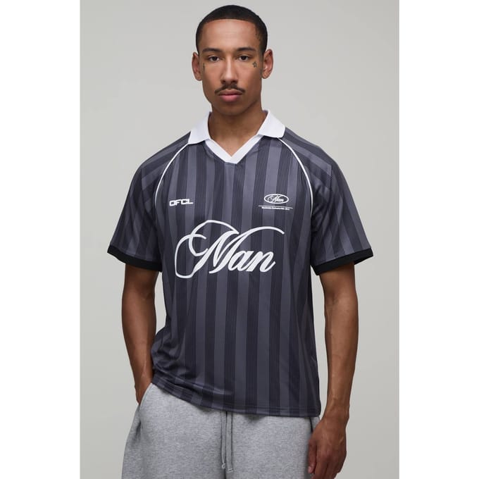 Regular Fit Heren Voetbal Top Met Print | Black | Size XS