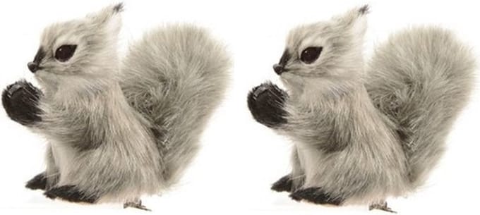 Decoris Kerstboomdecoratie grijze eekhoorns op clip 8 cm - 2x - Kerstversiering - Kerstdecoratie