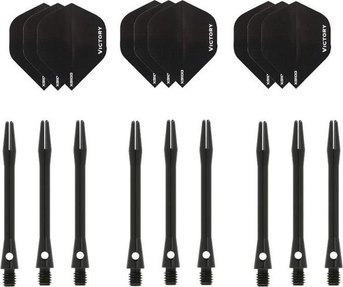 Darts Set - 3 sets - XS100 Poly - Zwart - Darts flights - plus 3 sets - aluminium - darts shafts - zwart - medium
