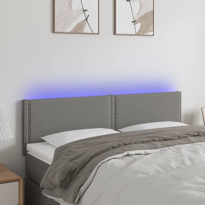 vidaXL - Hoofdbord - LED - 144x5x78/88 - cm - stof - donkergrijs