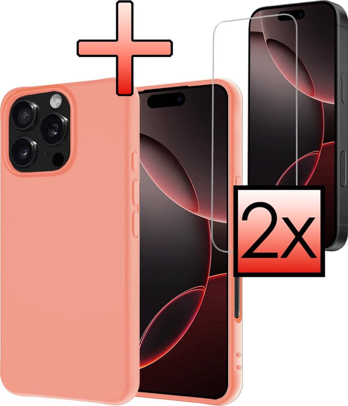 Hoesje - Met 2x Screenprotector - Geschikt voor Apple iPhone 16 Pro Max - Sterk & Shockproof - Back Cover - Siliconen Case - Telefoon Hoes - Perzik