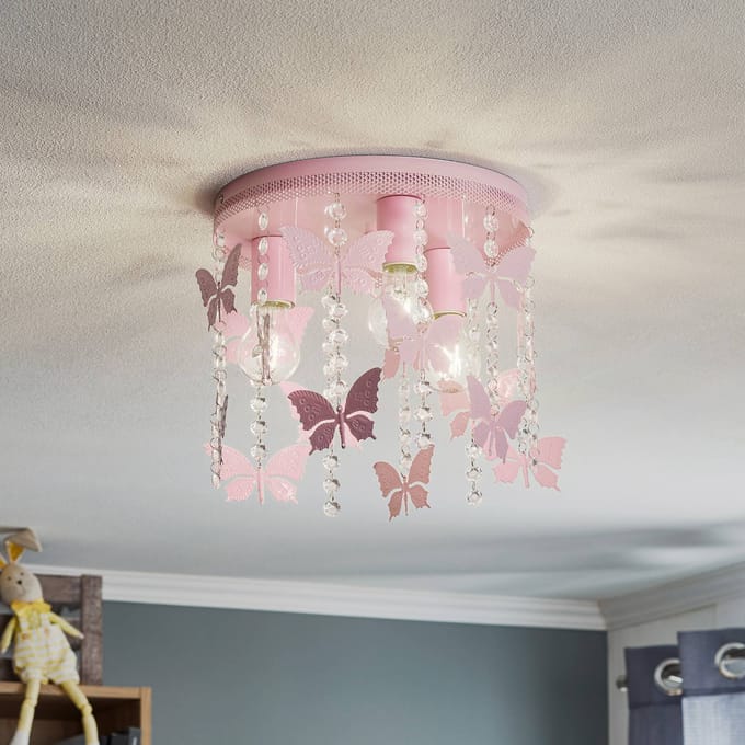 Eko-Light Plafondlamp Angelica in roze met vlinders
