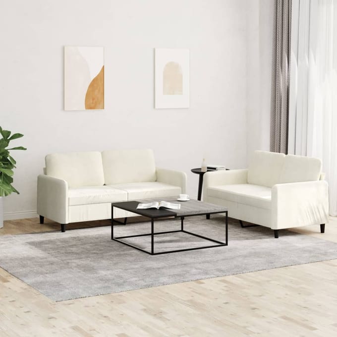 vidaXL - 2-delige - Loungeset - fluweel - crèmekleurig