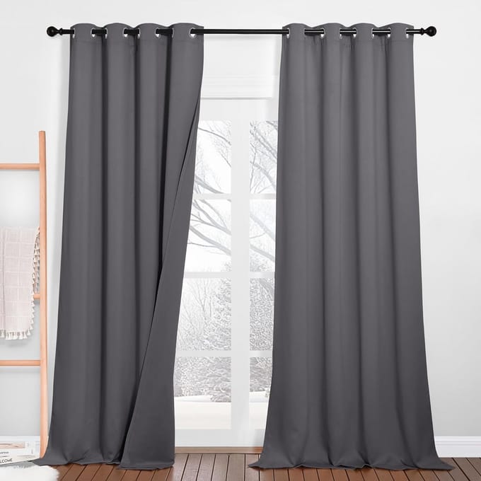 Grijze thermische gordijnen 132x260 cm - 100% donker, isolerend, met ogen