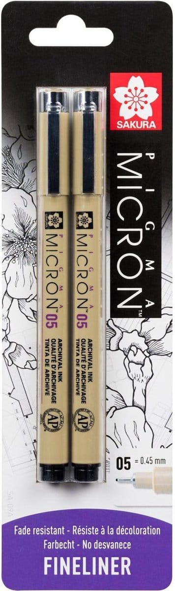 Sakura Blister Card Pigma Micron 05 0.45 Mm Black 2 Pieces