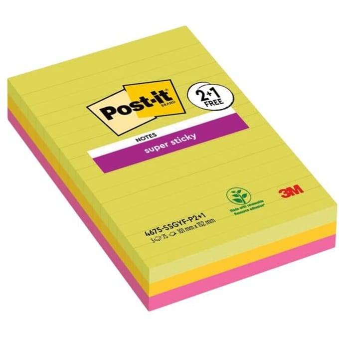 Blok herkleefbare notes »Super Sticky Notes 2+1« 101 x 152 mm