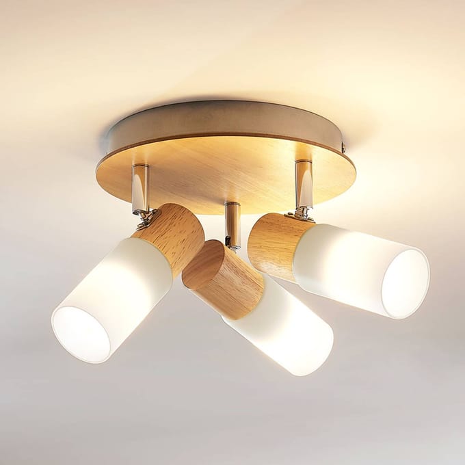 Lindby - buitenspot - 3lichts - Glas, hout, metaal - H: 16.2 cm - E14 - wit, licht hout