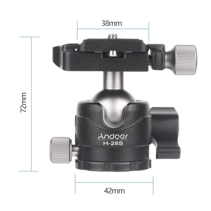 Andoer H28S Mini Balhoofd 360 Graden Panoramisch Laag Profiel Tafelbladhoofd Monopod Statief Balhoofd zwart