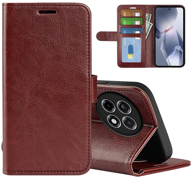 MobyDefend Hoesje - Geschikt voor OnePlus 13R - Wallet Book Case (Sluiting Achterkant) - Bruin