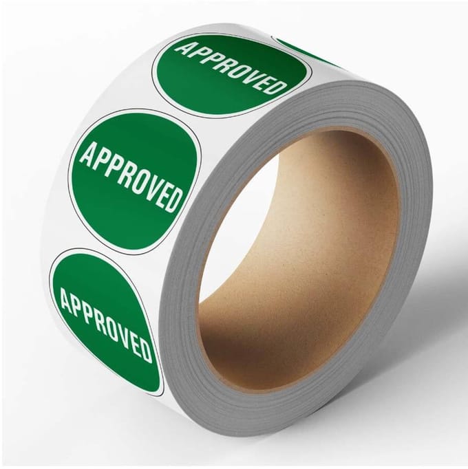 Approved sticker, groen, 25 meter op rol 20 mm - 1150 per rol