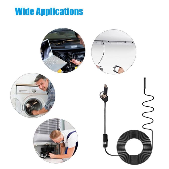 3-in-1 industriële endoscoop Borescope-inspectiecamera Ingebouwd 6 LED's IP67 Waterdicht USB Type-C 7mm & 1m white