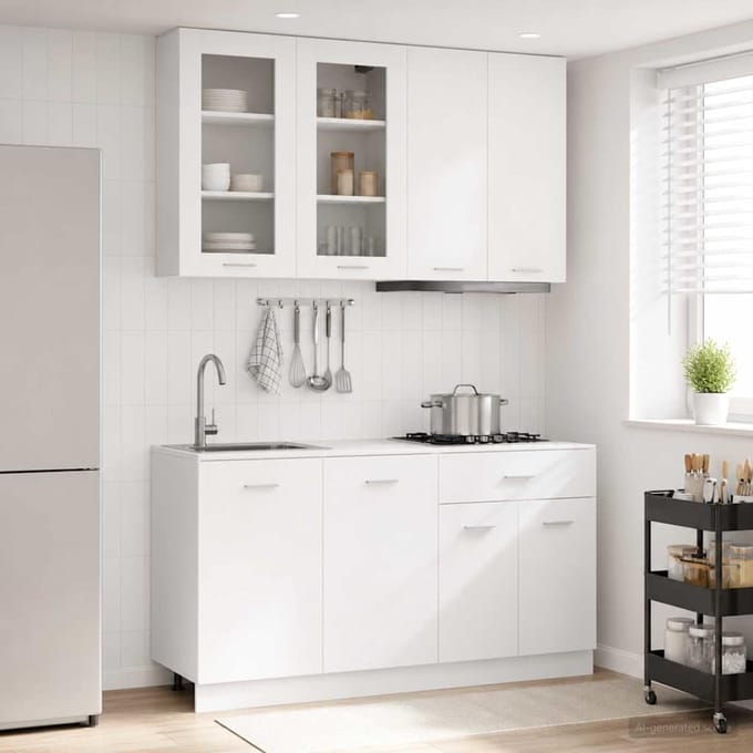 vidaXL - Keukenblok - LYON - 4 - st - Wit - Bewerkt - hout