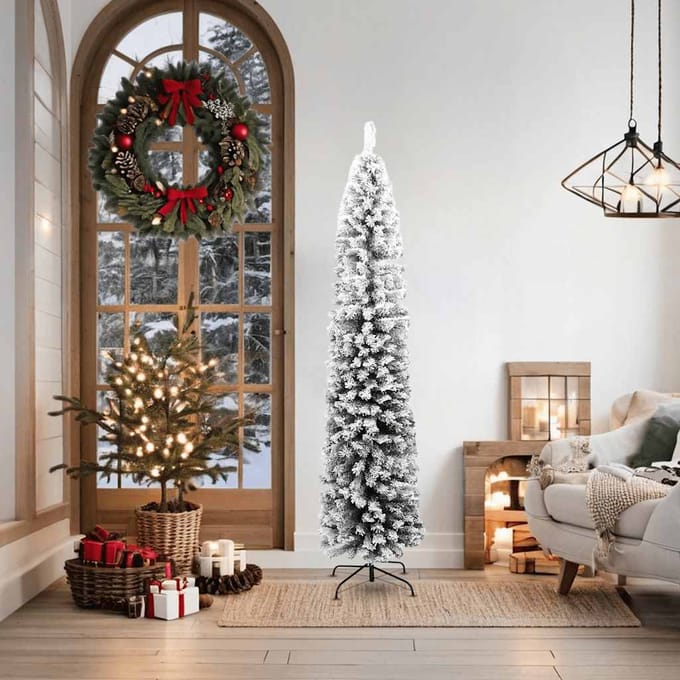 vidaXL - Kunstkerstboom - met - sneeuw - smal - 180 - cm - PVC - groen