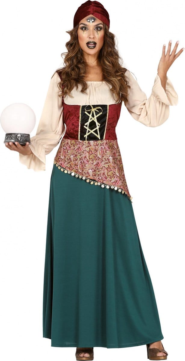 Robe Kostume Déguisement Bohémienne Fée Medium Halloween Carnaval Bal, S beige