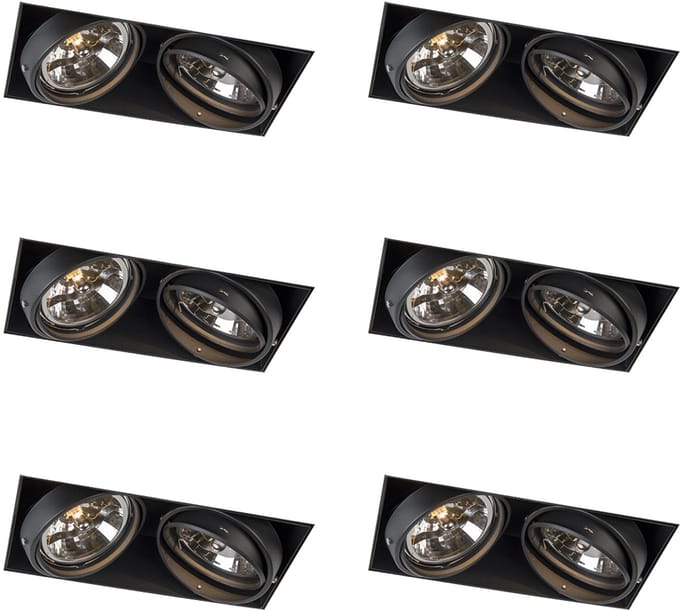 QAZQA Set van 6 Inbouwspot zwart AR111 draai- en kantelbaar trimless 2-lichts - Oneon