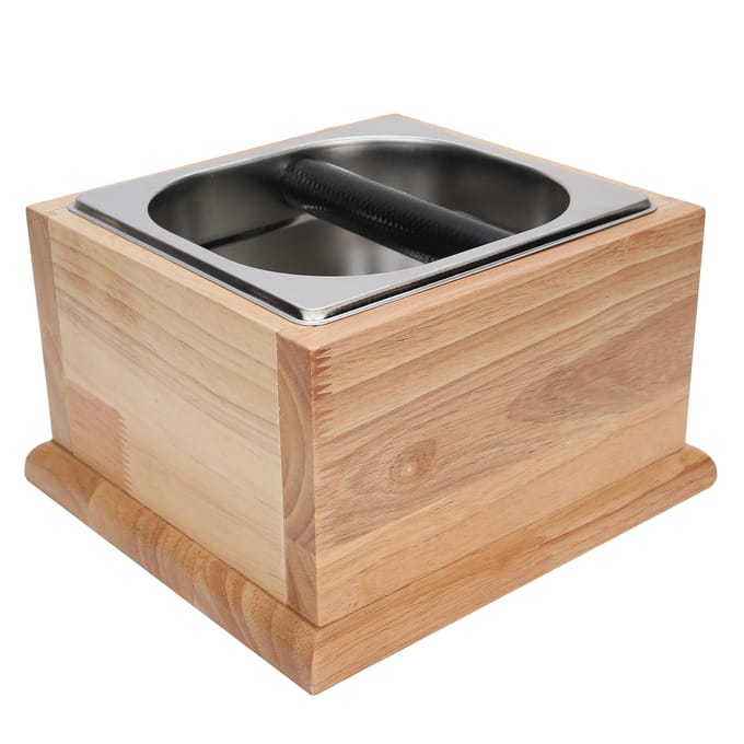 Knock Box Roestvrij Staal Koffiedik Container Afvalbak met Houten Basis Koffie AccessoireL black