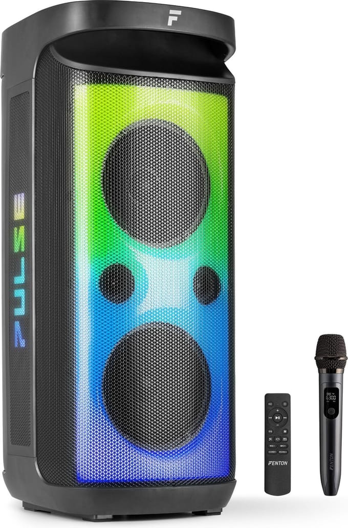 Partybox - Fenton Pulse160 speaker met lichteffecten - Met microfoon en ingebouwde accu