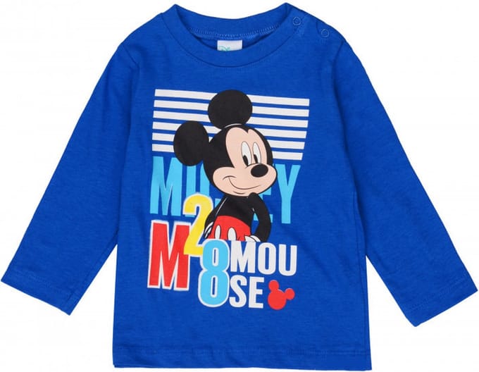 Disney Mickey Mouse Shirt - Lange Mouw - Blauw - Maat 68 (67 cm)
