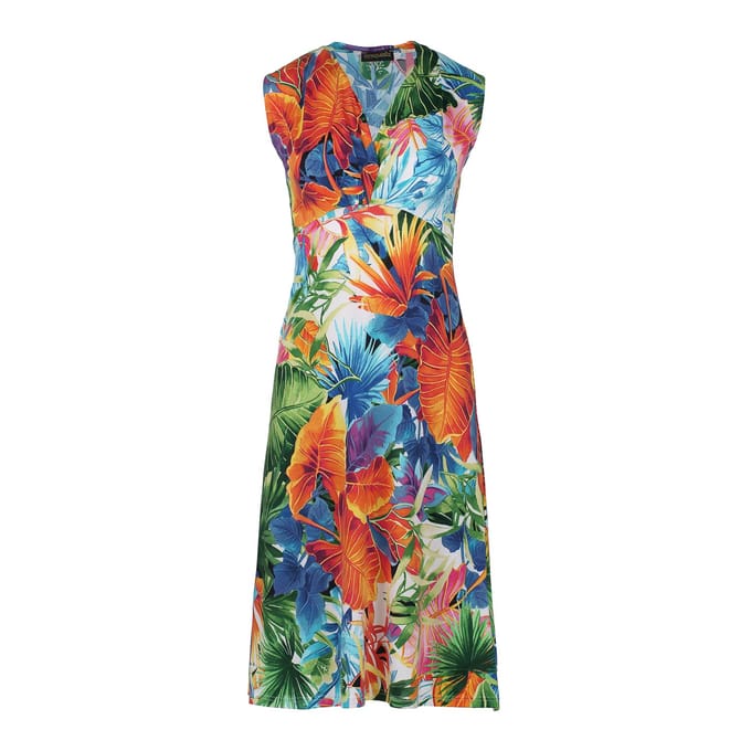 Mouwloze Empire Line-jurk in Oranje print