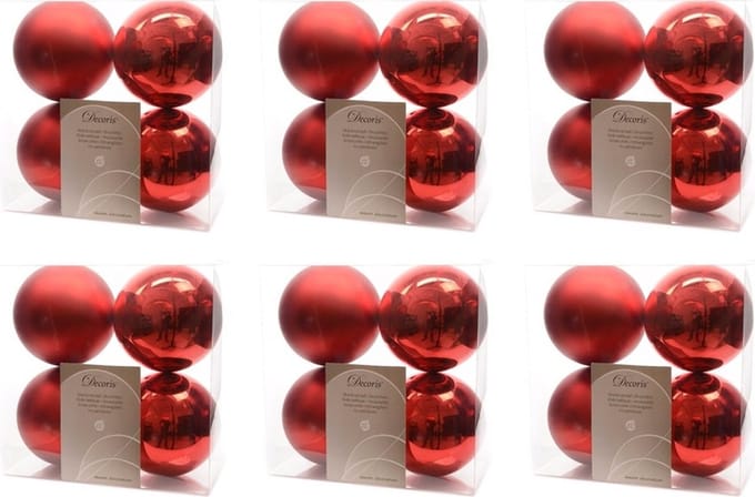 Decoris Kerstballen - 24x st - rood - 10 cm - kunststof - kerstversiering
