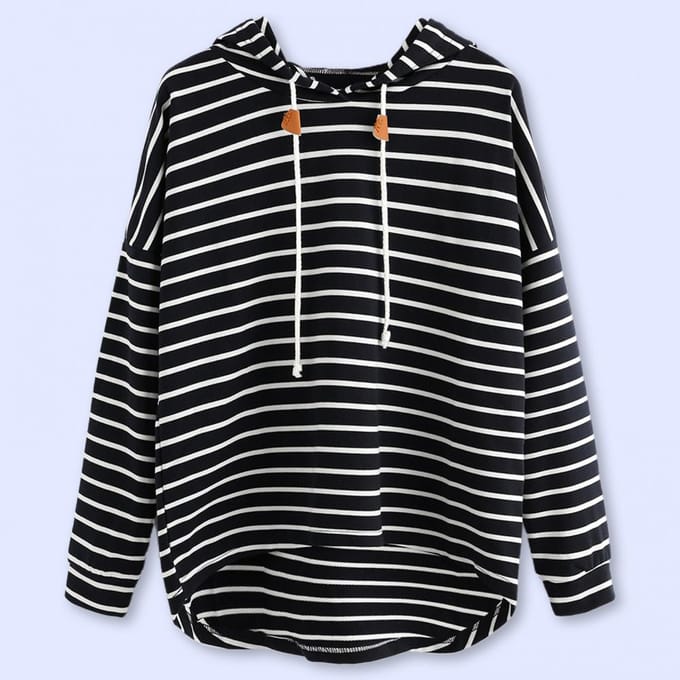 Pullover Shirt Streep Bedrukt Los Polyester Rekbaar Casual Dames Hoodie voor Thuis M