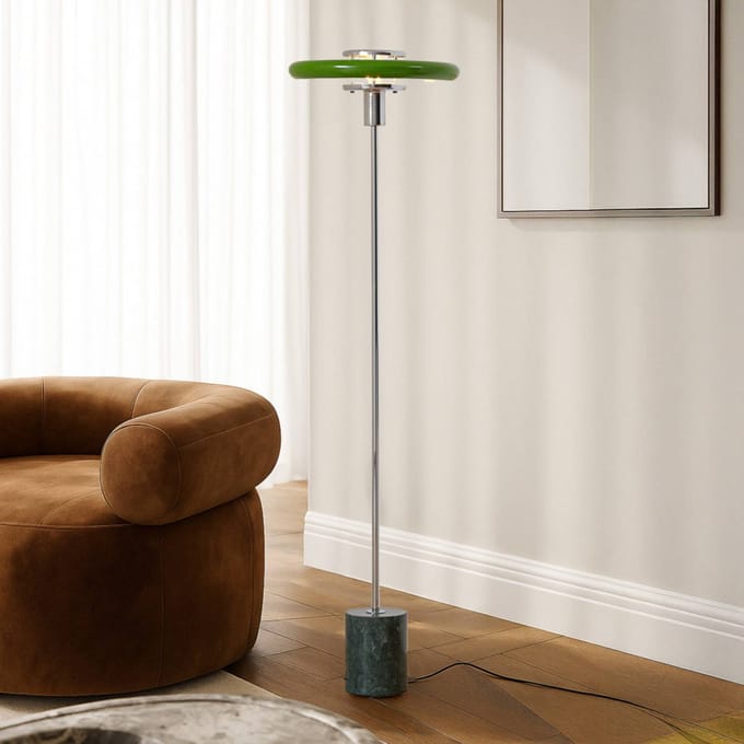 Lindby - vloerlamp - 1licht - Metaal, marmer - H: 130 cm - E27 - groen