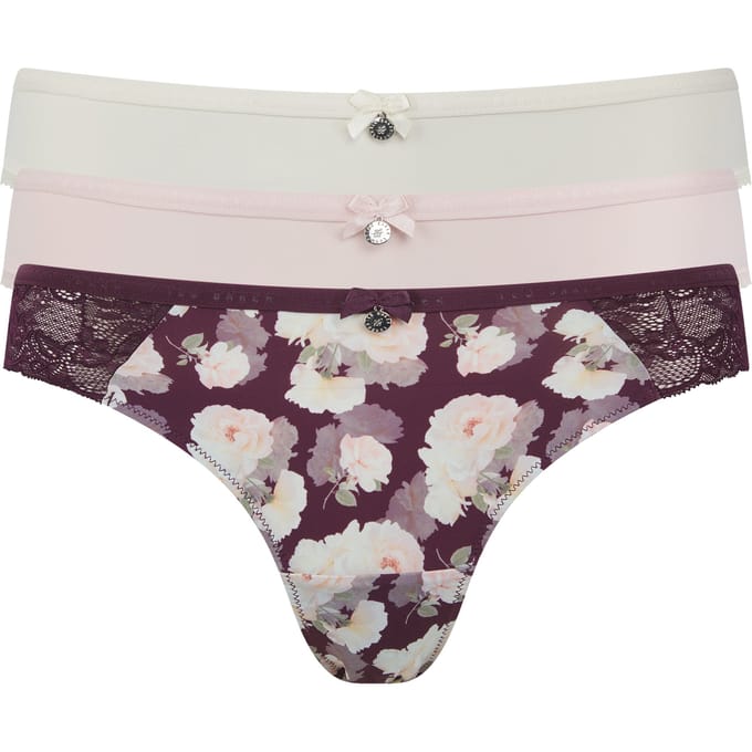 Ted Baker Pixie 3pk Print And Plain Brief Berry Floral / Whisper White Taglia: M | Biancheria intima Outlet | Donna | Bianco