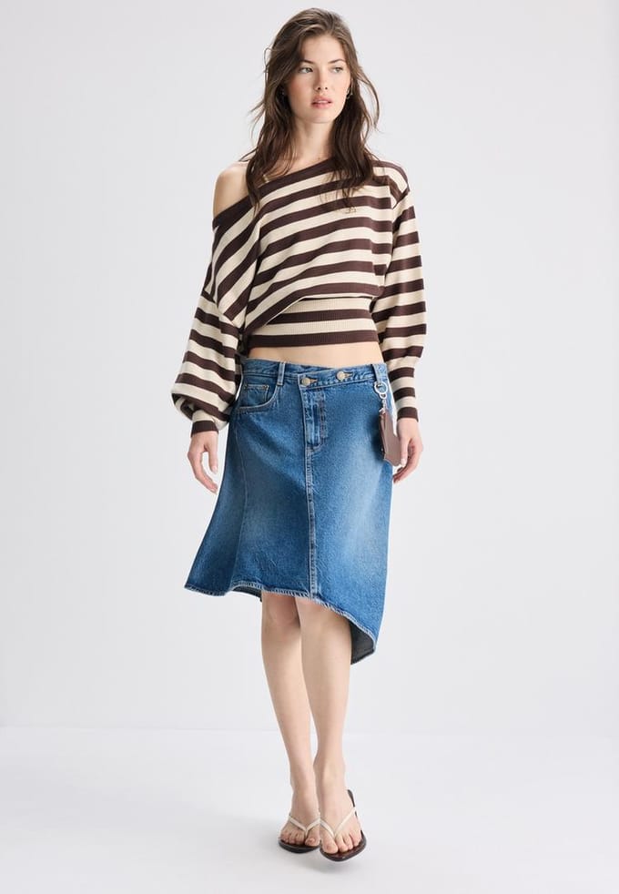 Stradivarius Asymmetrische trui met ribboord  Bruin M