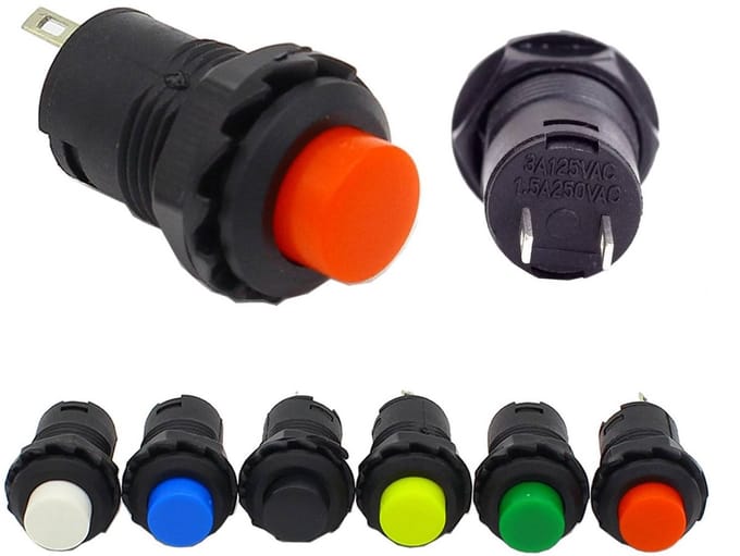 2x Ronde Drukknop 12mm Rood Non-Momentary Schakelaar voor Doe Het Zelf