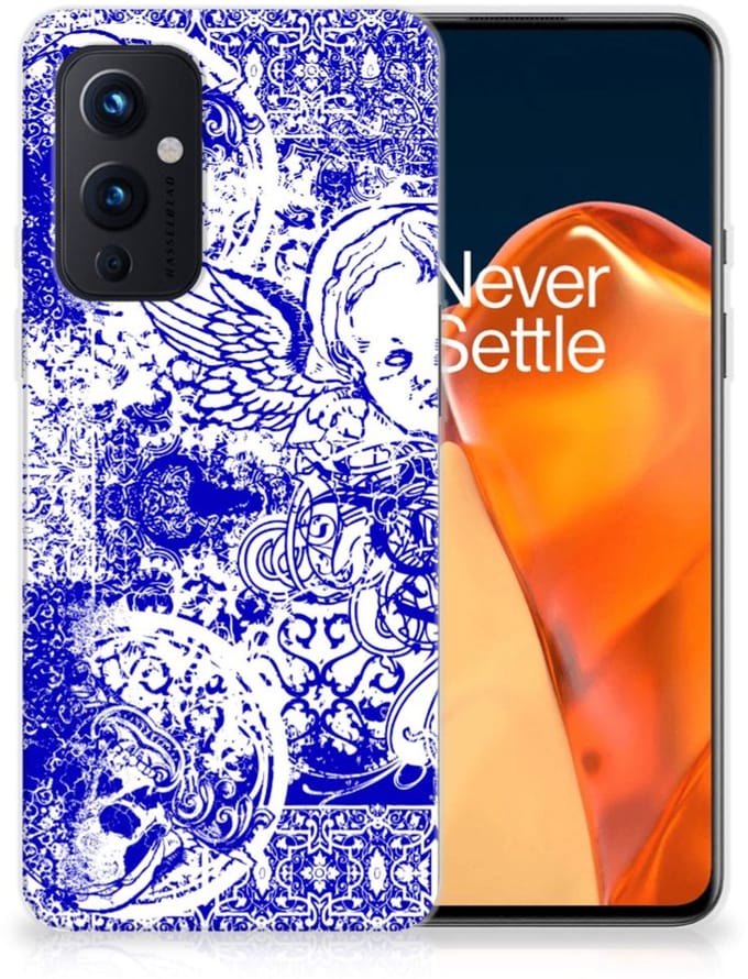 Silicone Back Case OnePlus 9 Angel Skull Blauw