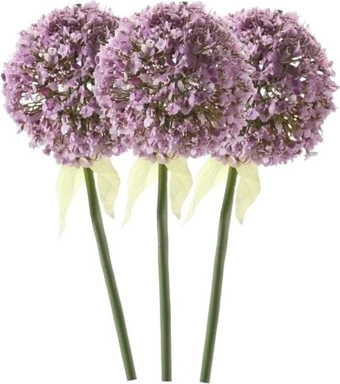 Kunstbloem Sierui / Allium - 3x - lila paars - steel van 70 cm