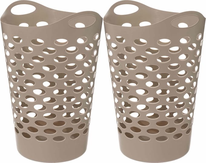 5Five Flexibele wasmand/opbergmand - 2x - rond - beige - 60 liter - D41 x H66 cm