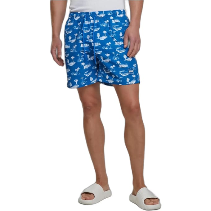 Urban Classics - Pattern Zwemshorts - L - Blauw/Wit
