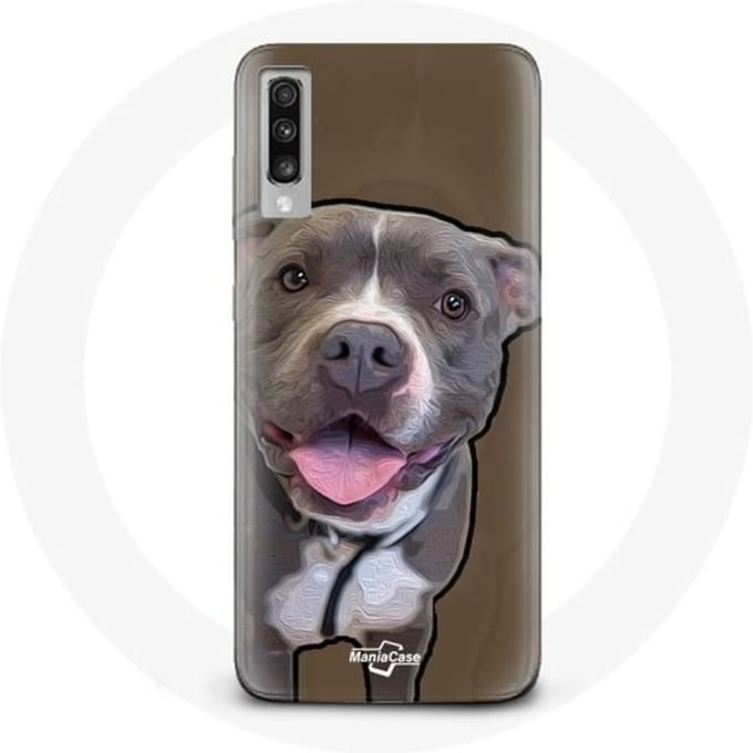 Hoesje voor Samsung Galaxy A70 Pitbull Dog Wit Grijs
