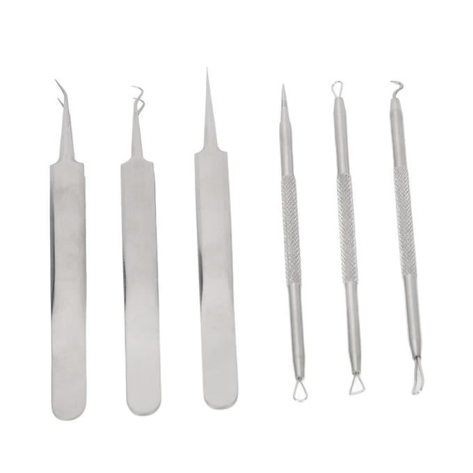 6pcs Outil Extracteur de Points Noirs Acier Inoxydable Extracteur de Boutons Comédons pour Imperfections Points Blancs white