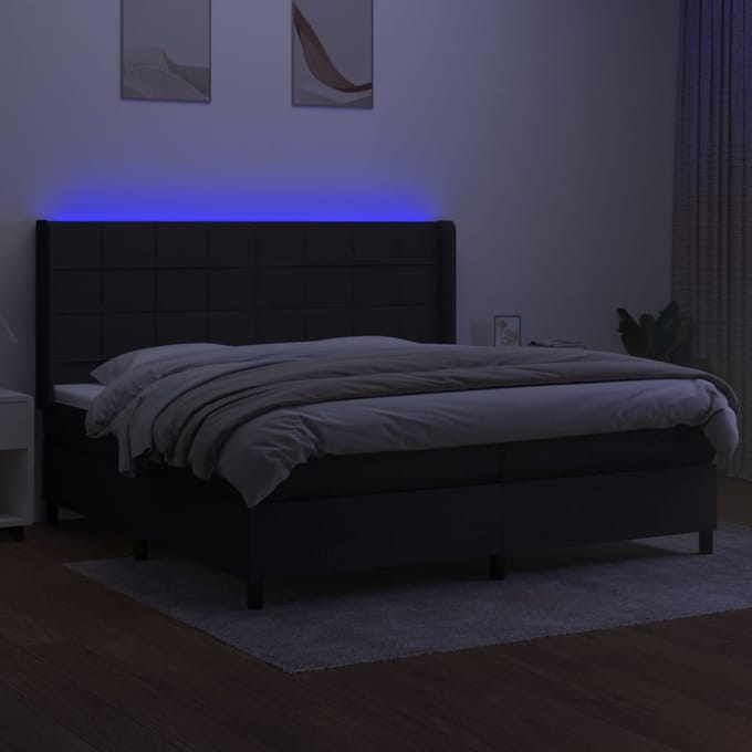 vidaXL - Boxspring - met - matras - en - LED - stof - zwart - 200x200 - cm