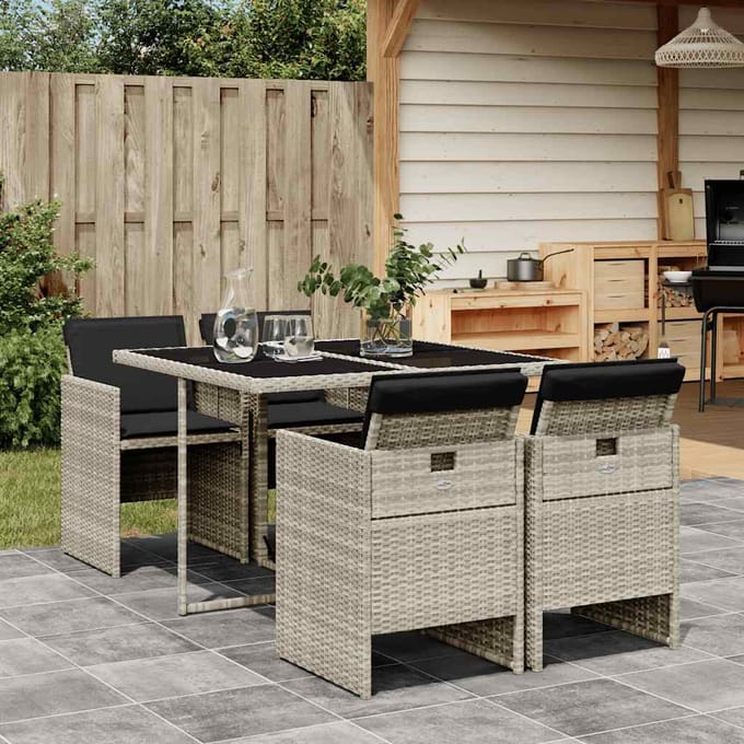 vidaXL - 5-delige - Tuinset - met - kussens - poly - rattan - lichtgrijs
