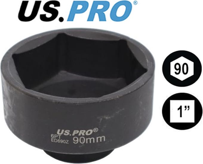 90 mm kracht dop met een 1" opname en 6-kant profiel