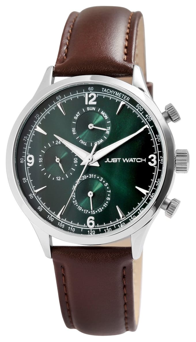 JUST WATCH Herenhorloge echt leer Menzie, datumaanduiding