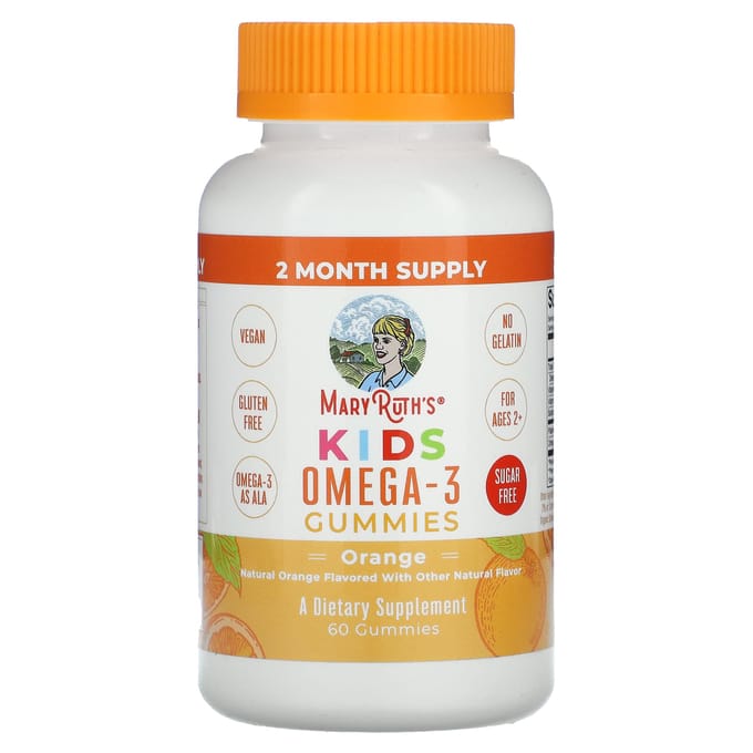 MaryRuth's, Kinder Omega-3 Gummies, Leeftijd 2 en hoger, Sinaasappelsmaak, 60 Gummies