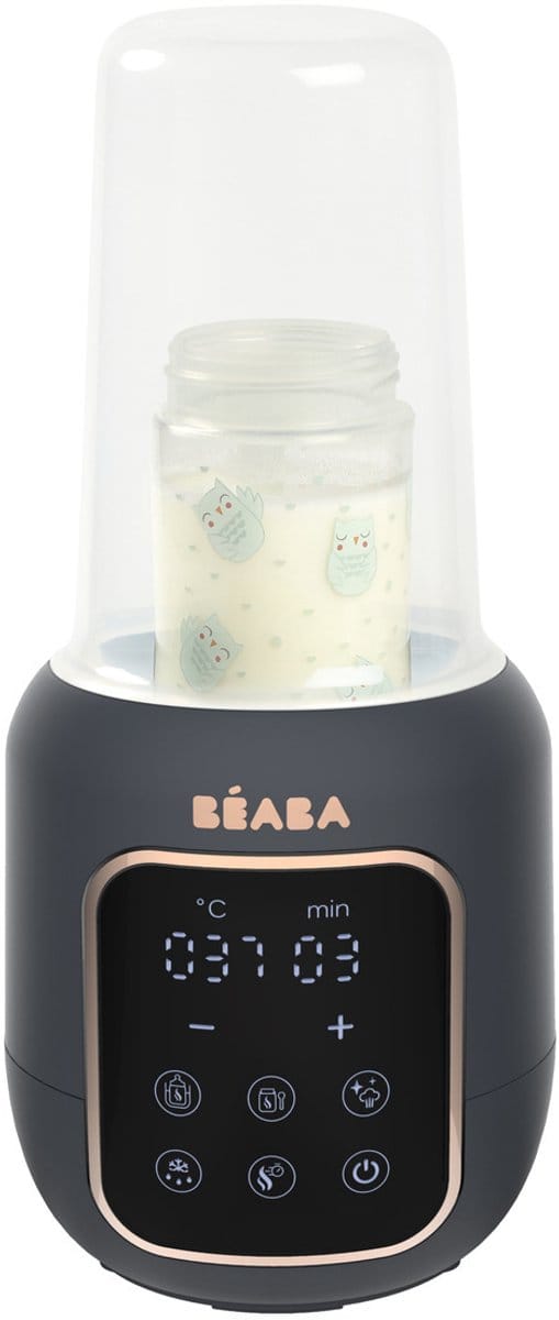 Béaba Multi Milk Flessenwarmer - 5-in-1 Flesverwarmer en Sterilisator met Touchscreen - Opwarmen au Bain-Marie of Snel met Stoom - Ontdooien van Moedermelk en Verwarmen van Potjes - Instelbare Tijd en Temperatuur - Grijs