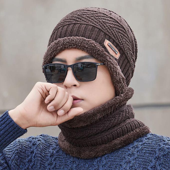 Bonnet d'hiver et écharpe coupe-vent pour hommes et femmes noir