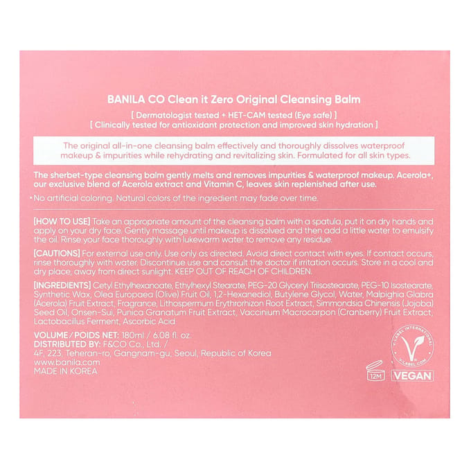 Banila Co, Clean It Zero, Originele Reinigingsbalsem, 180 ml (180 ml) white